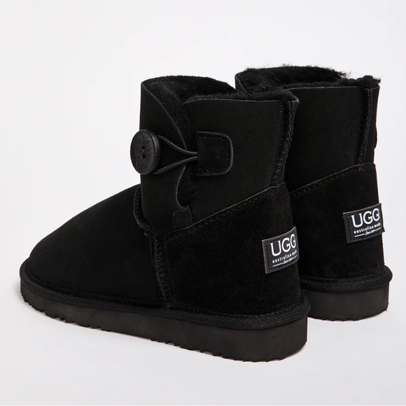 NWT UGG Burleigh Button Mini Natural Black Australian Sheepskin Boots - Picture 2 of 15